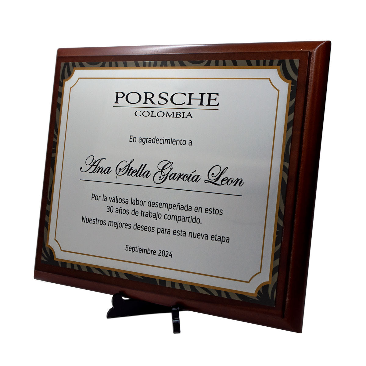 placa de homenaje color plateado