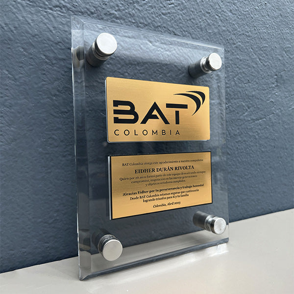 placa de conmemoracion en acrilico biselado